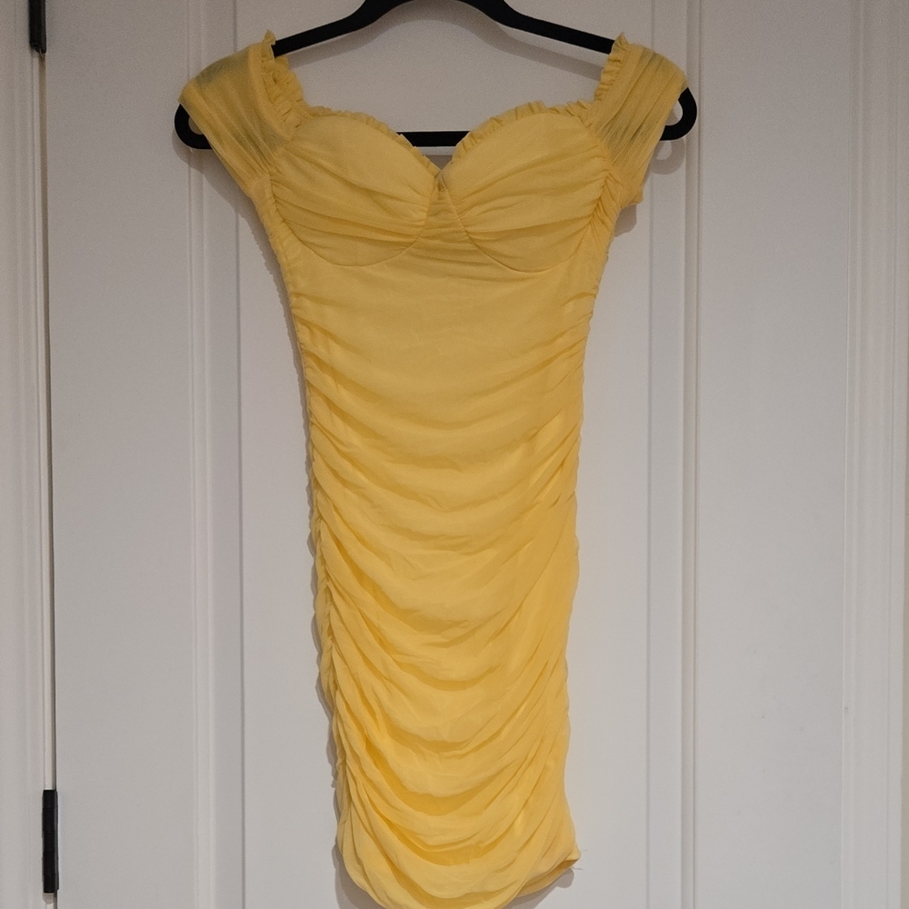 Windsor Yellow Ruched Mini Dress